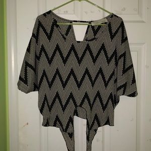 Black & White Tie Front Blouse